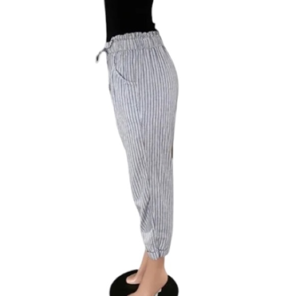 American Eagle Linen Beach Pants Size XS Blue and White Striped Paperbag Waist - Picture 8 of 11